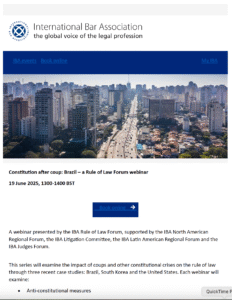 IBA Events- Book Now - Constitution after coup, Brazil – a Rule of Law Forum webinar